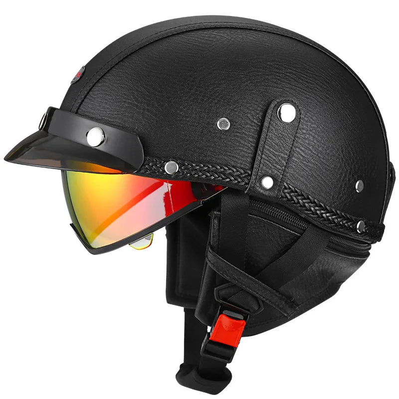 Retro Motorcycle Helmet DOT Approved Built in Sunglasses Casco Moto Helmet Detachable Insert Liner Vintage German Half Helmet