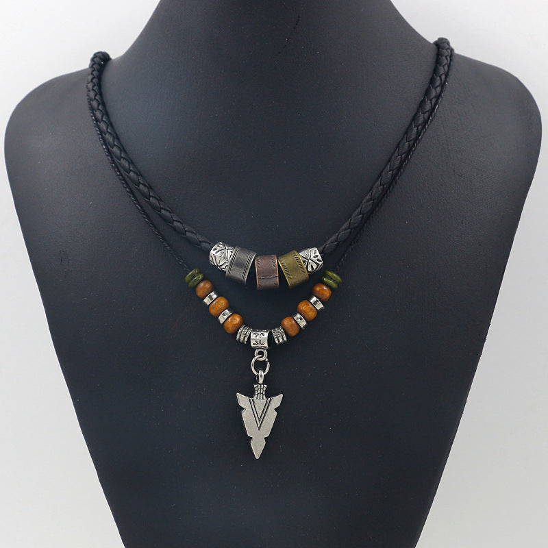 Collana Uomo Artificial Leather Rope Beaded Necklace Men Collier Homme Arrow Pendant Necklace For Men Jewelry Collar Hombre