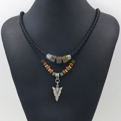Collana Uomo Artificial Leather Rope Beaded Necklace Men Collier Homme Arrow Pendant Necklace For Men Jewelry Collar Hombre