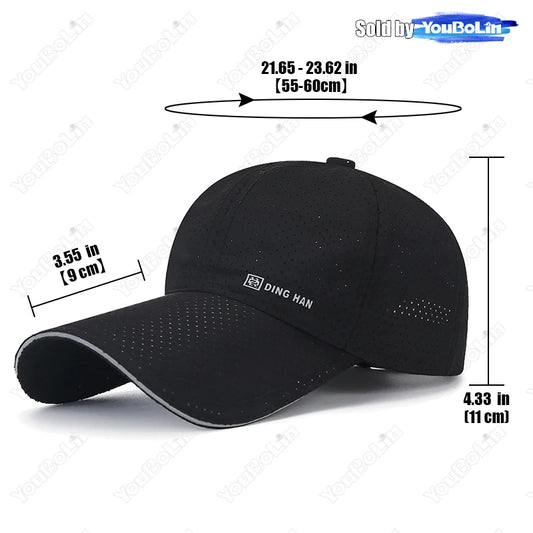 Extended Brim Summer Breathable Perforated Quick-Drying Adjustable Baseball Cap Sun Hat Trucker Caps Dad Hats