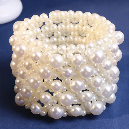 Fashion Simulated Pearl Jewelry Bracelet Jewelry Wide Handmade Elastic Bracelets For Women