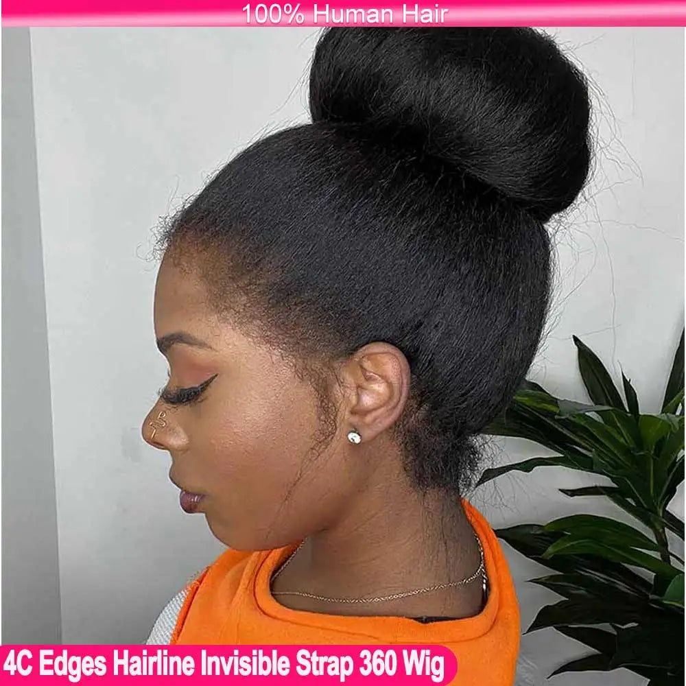360 Full HD Lace Frontal Wig Human Hair 4C Edges Invisible Strap Glueless Kinky Straight Wig With Kinky Curly Baby Hair