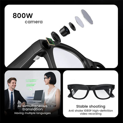 AI Smart Glasses 800W HD Camera 32 Million Interpolation Real-Time Translation AI Voice Assistant LED Flashlight  Music