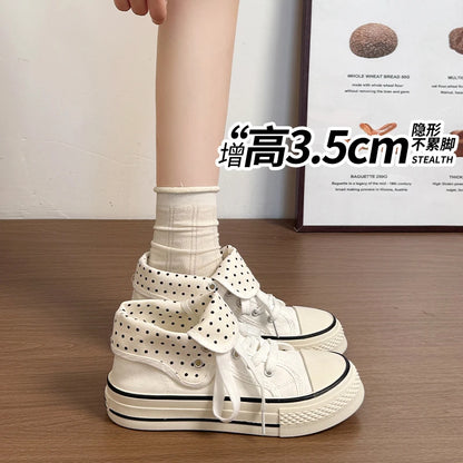 New High Help Canvas Shoes Dots Women's Casual Shoes Woman Vulcanize Sneakers Comfortable Sport Walking Platform Flats Shoes 015