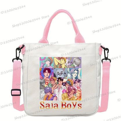 Y2K Anime Cartoon Print Women Canvas Strap Shoulder Bag Fashion Cartoon Anime Crossbody Bags Student Teenage Handbags