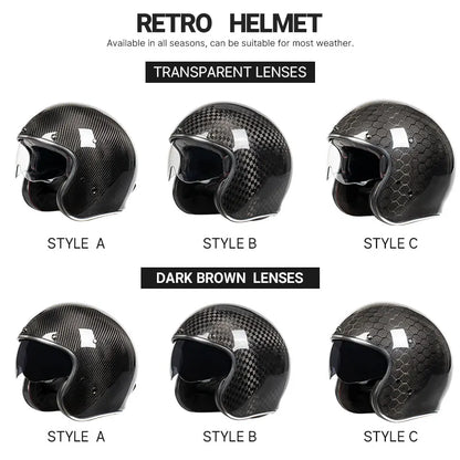DOT Approved 12K Carbon Fiber Open Face Helmet with Visor Motorcycle Helmet Cascos Para Motos 3K 12K Jet Helmets Four Seasons