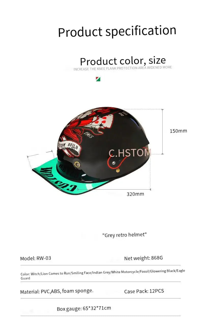 Retro Bucket Half Helmet for Men & Women - Motorcycle & Electric Bike Safety Helmet