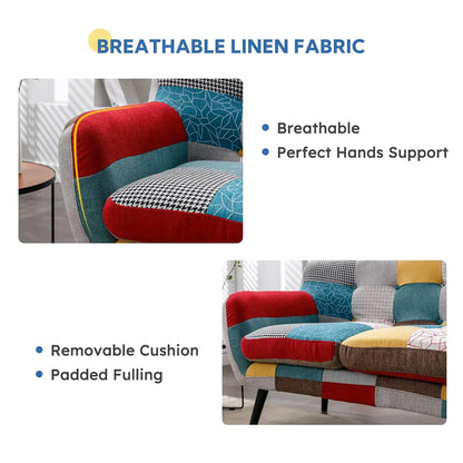 Modern Boho Loveseat Couch Sofa Chair for Living Room Bedroom, Upholstered Colorful Plaid Fabric 2-Seat Love Seat, Customized