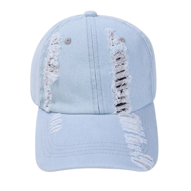 Holed Baseball Caps Vintage Washed Distressed Caps Fashion Sports Denim Hats Plain Women Men Dad Caps