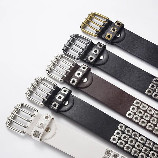 2025 new unisex belt with carved air eye punk style belt, personalized and trendy pants belt