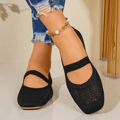 Women Flats Shoes Slip on Foldable Loafers for Women Square Toe Single Shoes Hollow Out Fashion Mom Casual Shoes for Ladies