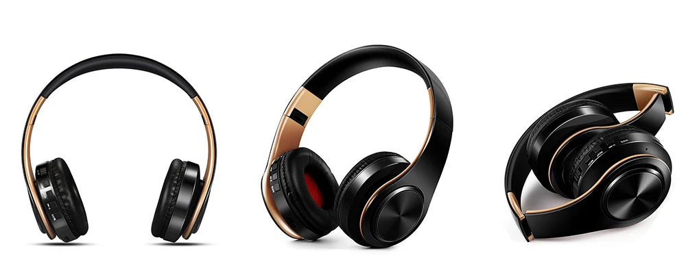 Men Gift Gold Wireless Headphones Bluetooth Earphone Stereo Headset Game with Build-in MIC with Universal for Android and iOS