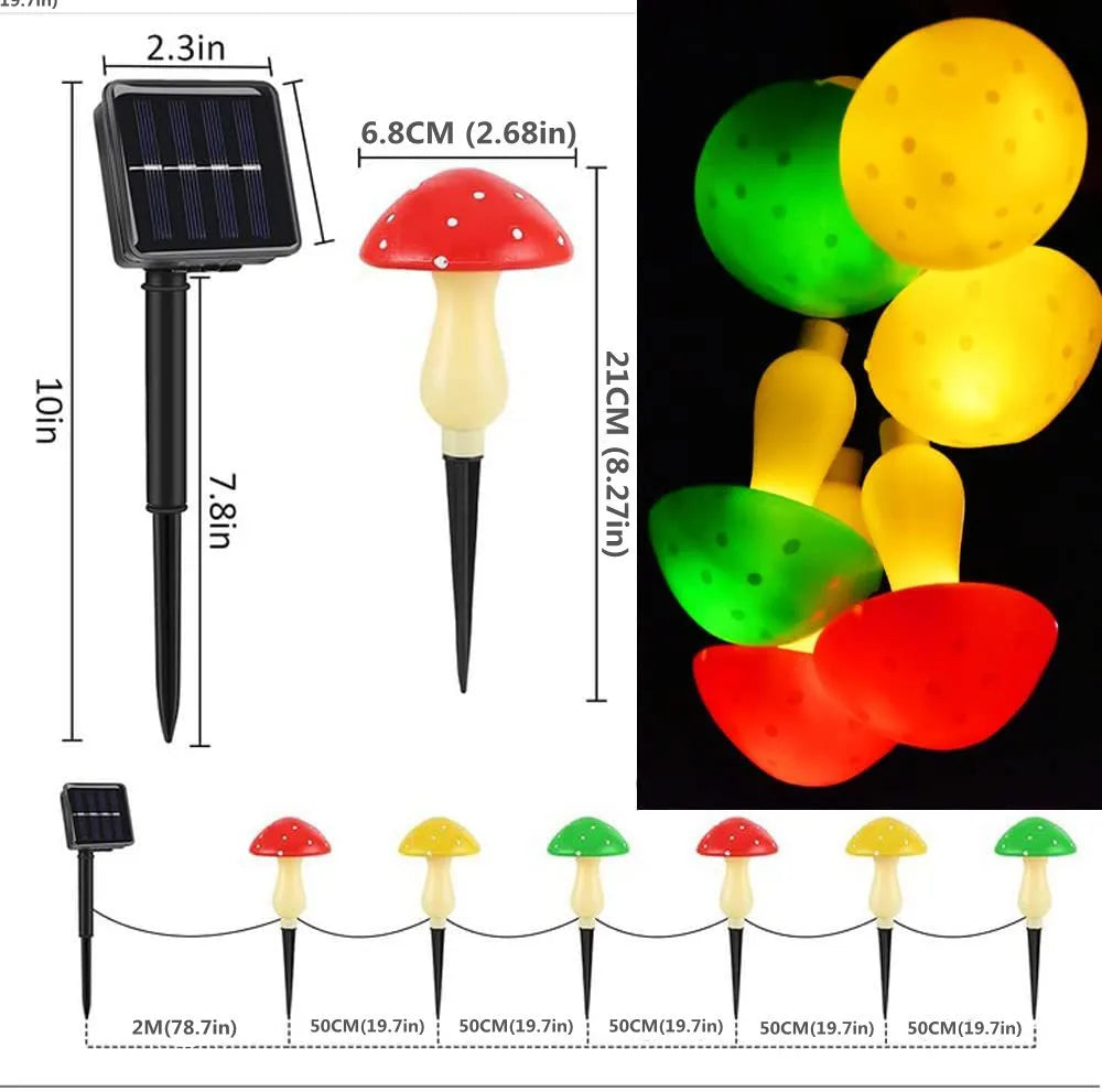 Solar mushroom string lights for garden and courtyard waterproof mushroom-shaped string lights for Amazon cross-border hot new p