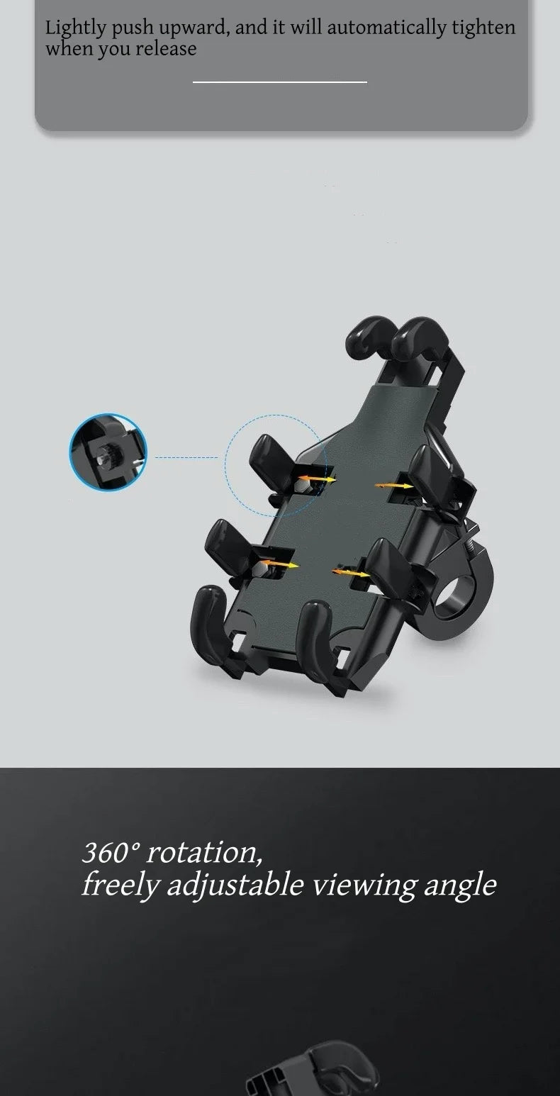 Motorcycle Phone Holder with 360° Rotation, Anti-Shake Motorcycle Phone Mount, Adjustable Handlebar Cellphone Holder for bikes