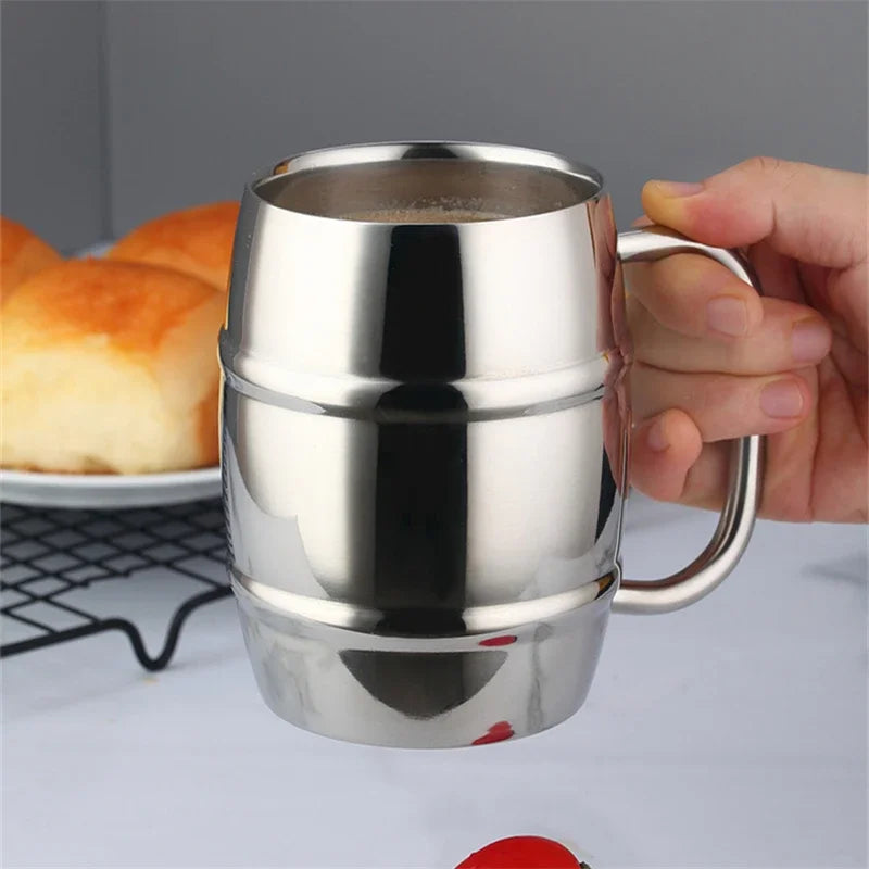 Hot Sale Double Wall Stainless Steel Beer Mug Portable Coffee Tea Cups Travel Tumbler Office Use Water Cup with Handle Drinkware