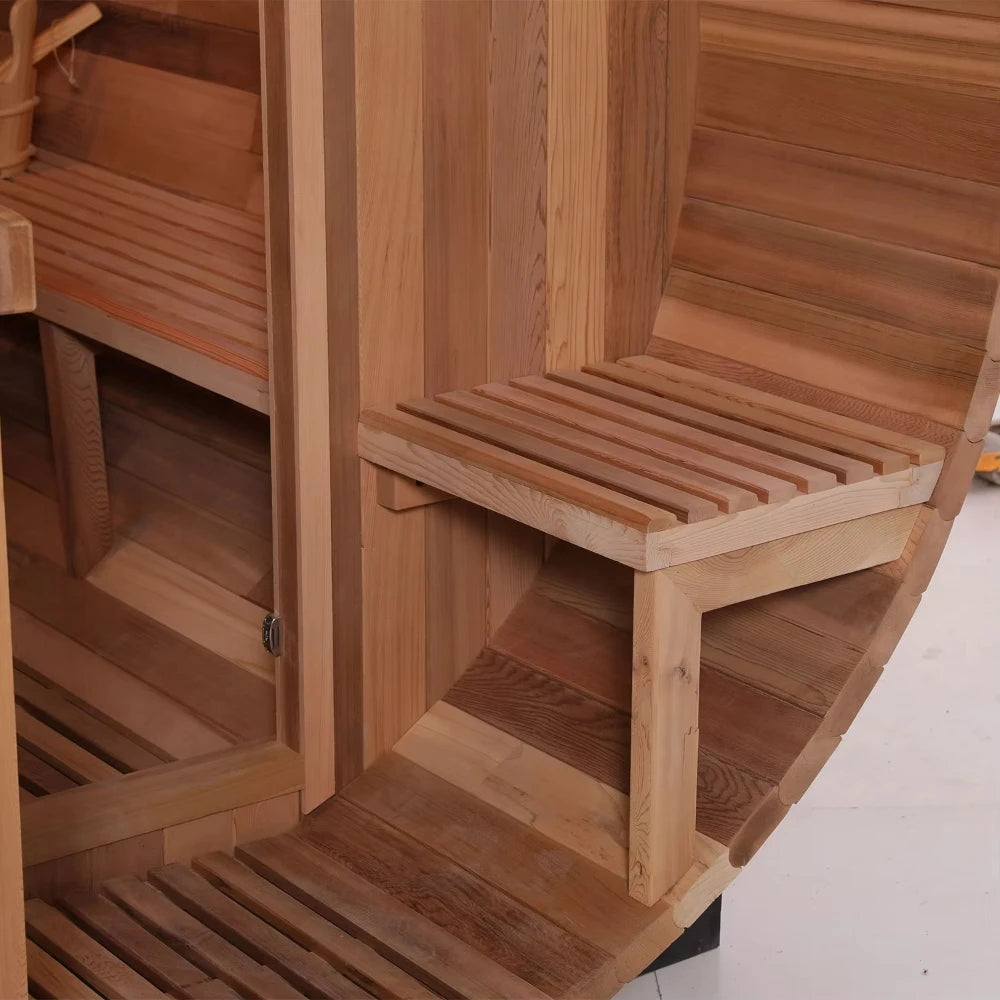 Customizable 3 Person Mini Outdoor Barrel Sauna Red Cedar Wood Dry Steam Sauna Room with Electric Sauna Heater for Cabin