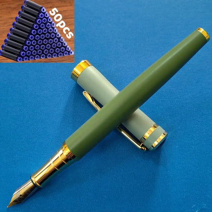 51-Piece Set (1 Pen + 50 Ink Cartridges), 0.5mm Tip, Iridium Nib, Stainless Steel Pen Body, Suitable for Calligraphy, Elegant and High-End, Luxurious and Noble, Suitable for 2.6mm Diameter, Student Stationery, Gifts, Valentin