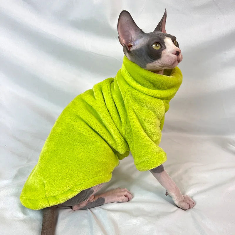 Soft Warm High Neck Fleece Pet Cat Hoodie Kitten Coat Sphynx Clothing without Hat for Cats Autumn Winter Pet Clothes Outfits