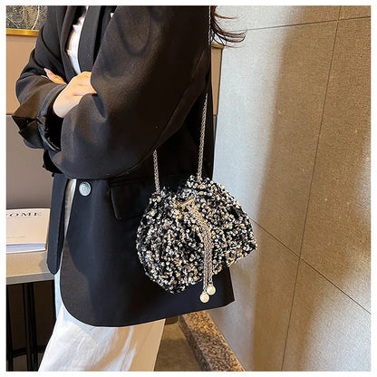 Good-looking Personality Sequin Women's New Korean Bucket Bag Bright Eyes Style Fashion Crossbody Dinner Single Shoulder Bags