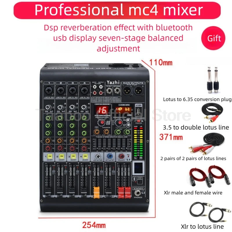 4/6/8/12 Channel Audio Mixer 5.0 Bluetooth 48V Phantom Power DSP Mixing Console 7 Band EQ Sound Box XLR/USB/TRS For Karaoke DJ