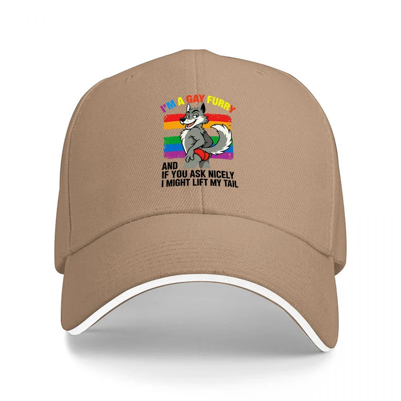 I AM A GAY FURRY PRIDE RAINBOW DRAGON DESIGN BASEBALL CAP BLACK ADJUSTABLE FIT UNISEX HAT LGBTQ+ FAN APPAREL