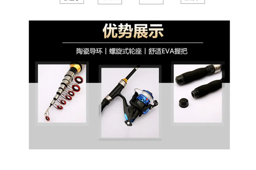 1.0-2.3M Ultra Short Small Sea Fishing Rod with Fishing Wheel Telescopic Ultra Short Cross Sectional Fiberglass Rod Set