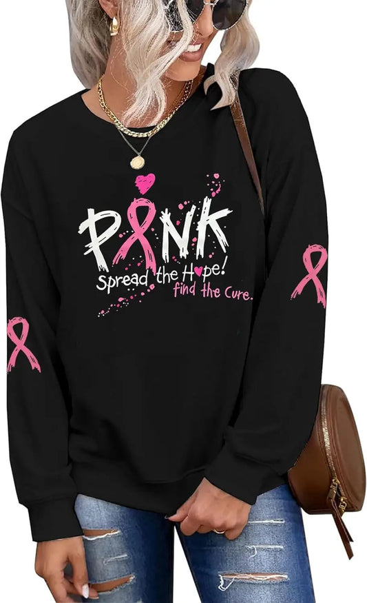 YALUCOR Women Cancer Sweatshirt Breast Cancer Pullover Top Pink Ribbon Spread The Hope Top Cancer Awareness Support Man Woman