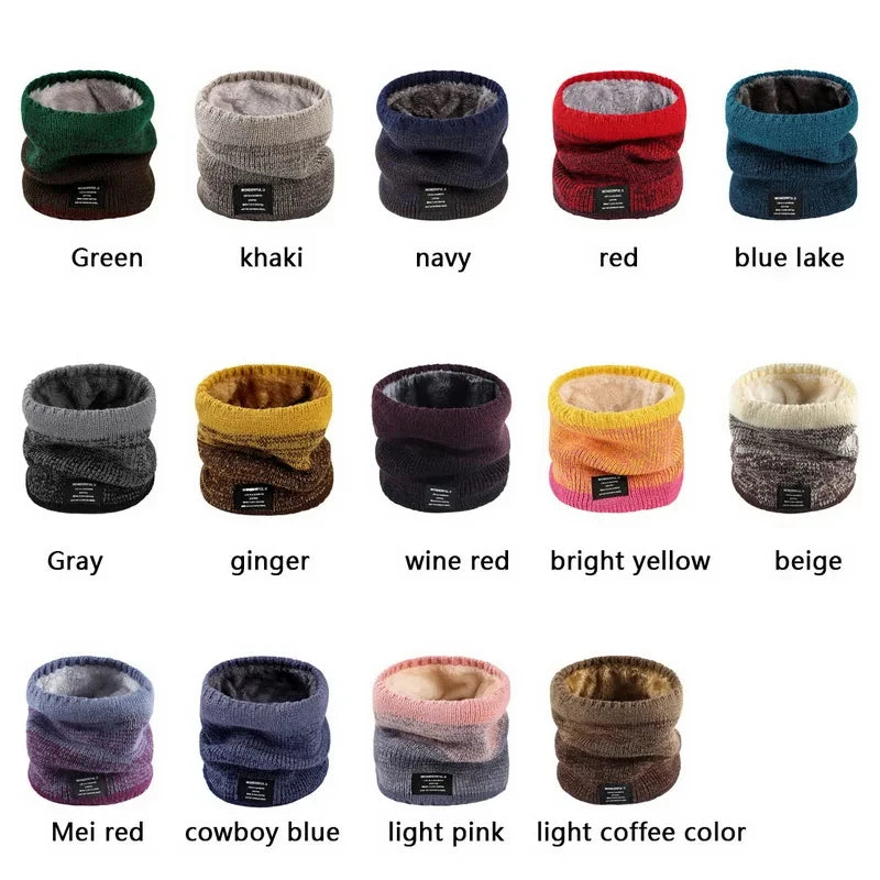 Winter Scarf for Men Fleece Ring Bandana Knitted Warm Solid Scarf Women Neck Warmer Thick Cashmere Hot Handkerchief Ski Mask