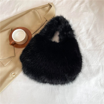Winter Shoulder Bags Casual Furry for Women Solid Color Soft Plush Ladies Clutch Purse Handbags Lightweight Female Hobos Bag