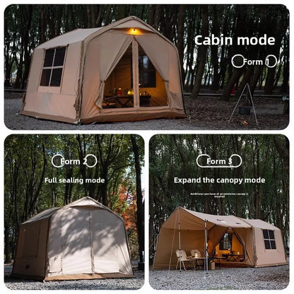 One-Button Inflatable House-Style Camping Tent, Rainproof Outdoor Overnight Family Tent with Bedroom and Living Area
