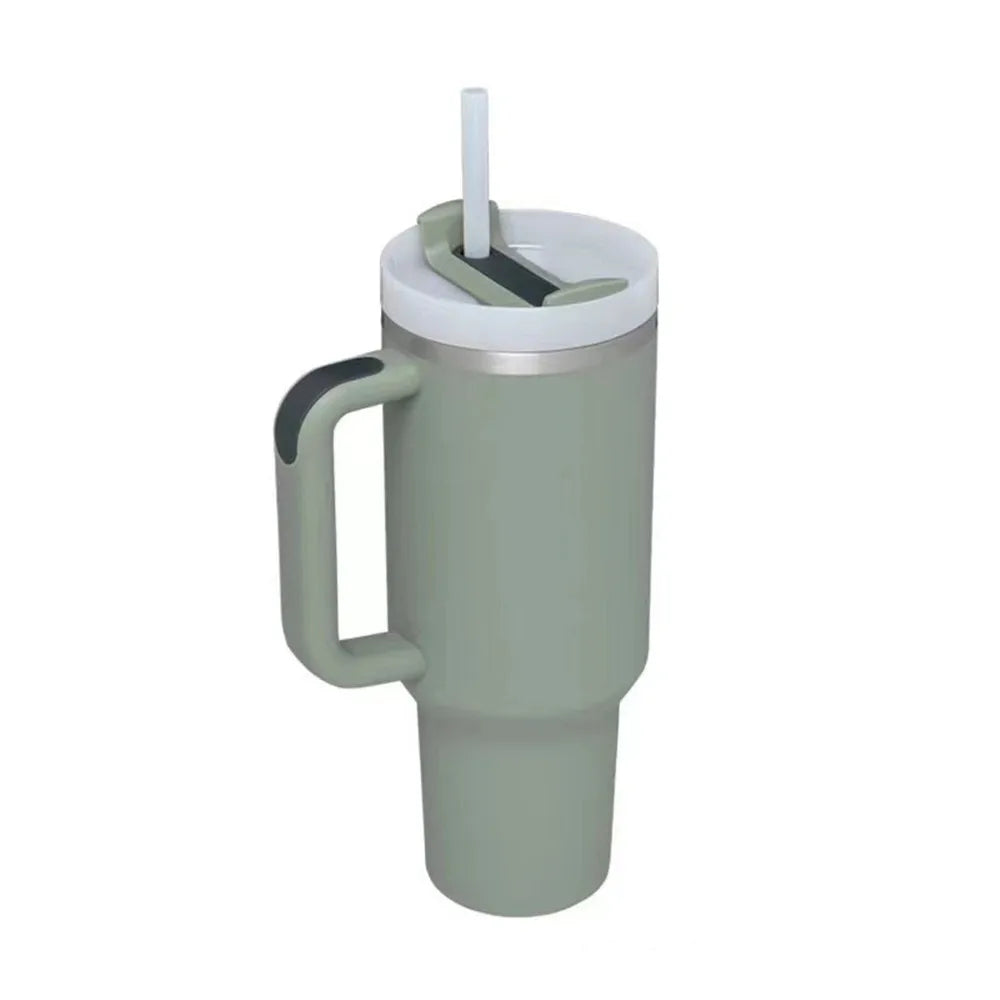 40oz Tumbler with Handle Straw and Silicone Boom Stainless Steel Vacuum Thermos Cup Large Capacity Travel Car Coffee Mug Logo