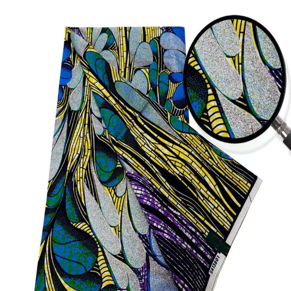 New African Wax Print Fabric Ankara Kitenge Pagne Loincloth Batik Wholesale Golden Glitter Grand 100Cotton Material For Sew 6yar