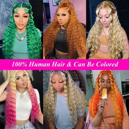 Deep Wave Wigs Human Hair Lace Front 613 13x6 HD Transparent Curly 200% Density Pre Plucked Lace Frontal Wig For Women 30 Inch