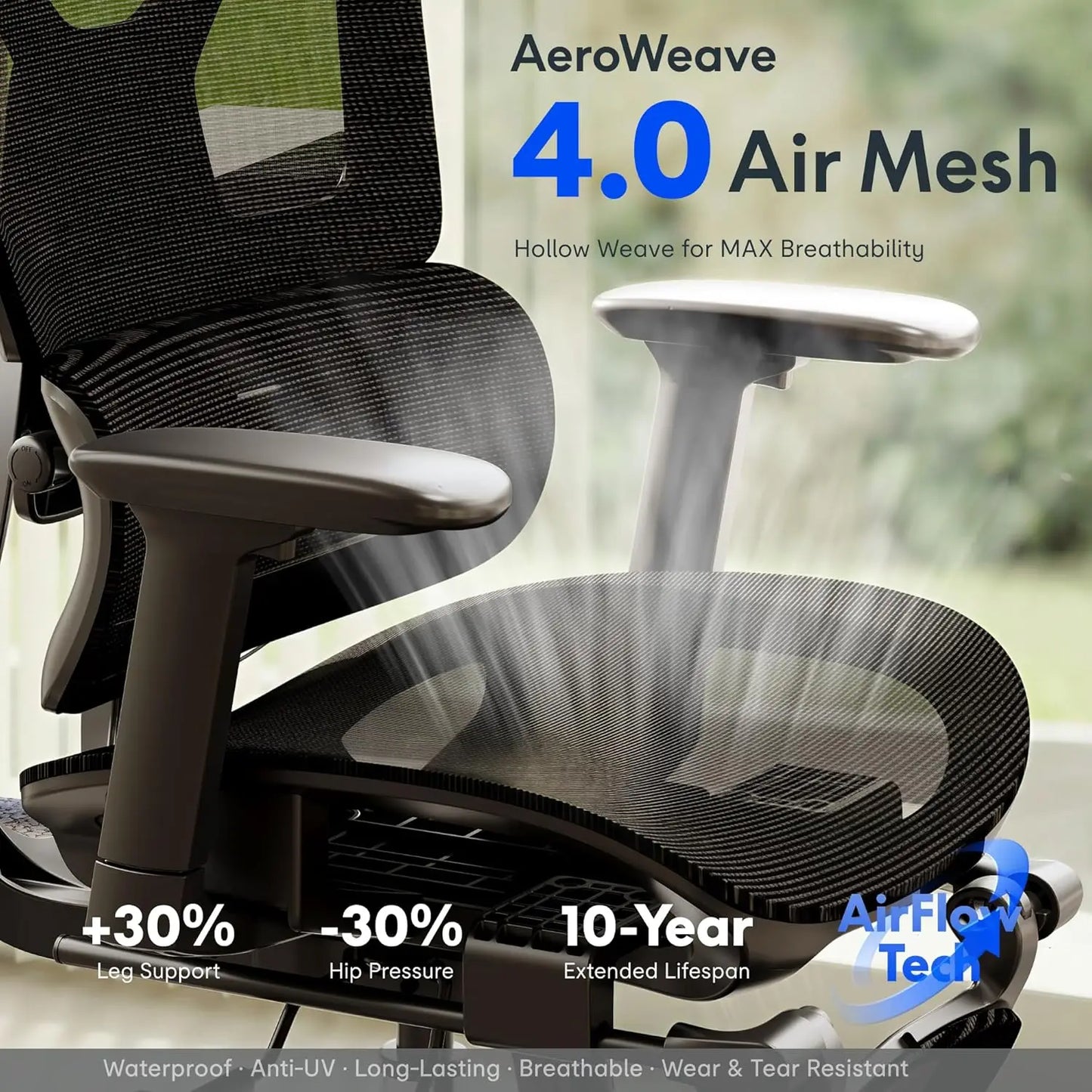 ErgoX Premium Ergonomic Office Chair with Footrest- Adjustable 3D Armrests, Dynamic Lumbar Support, Recline & Tilt, Customized