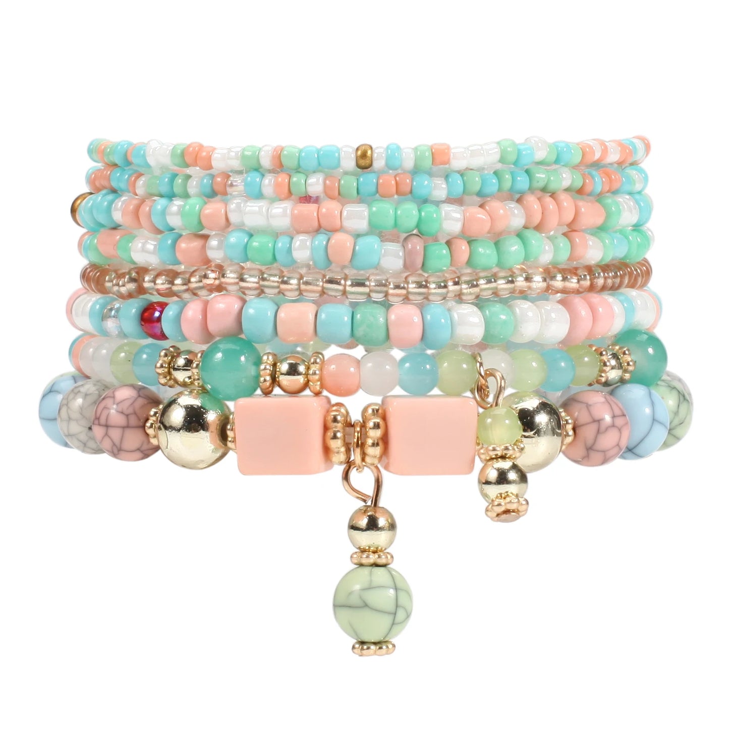 Bohemian Stackable Bead Bracelets for Women Stretch Multilayered Bracelet Set Multicolor Jewelry