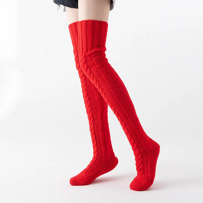 Women Winter Warm Breathable Long Johns Mohair Knee Length Knitted Wool Stretch High Sockings Femboy Leg Warmers Kawaii Clothes