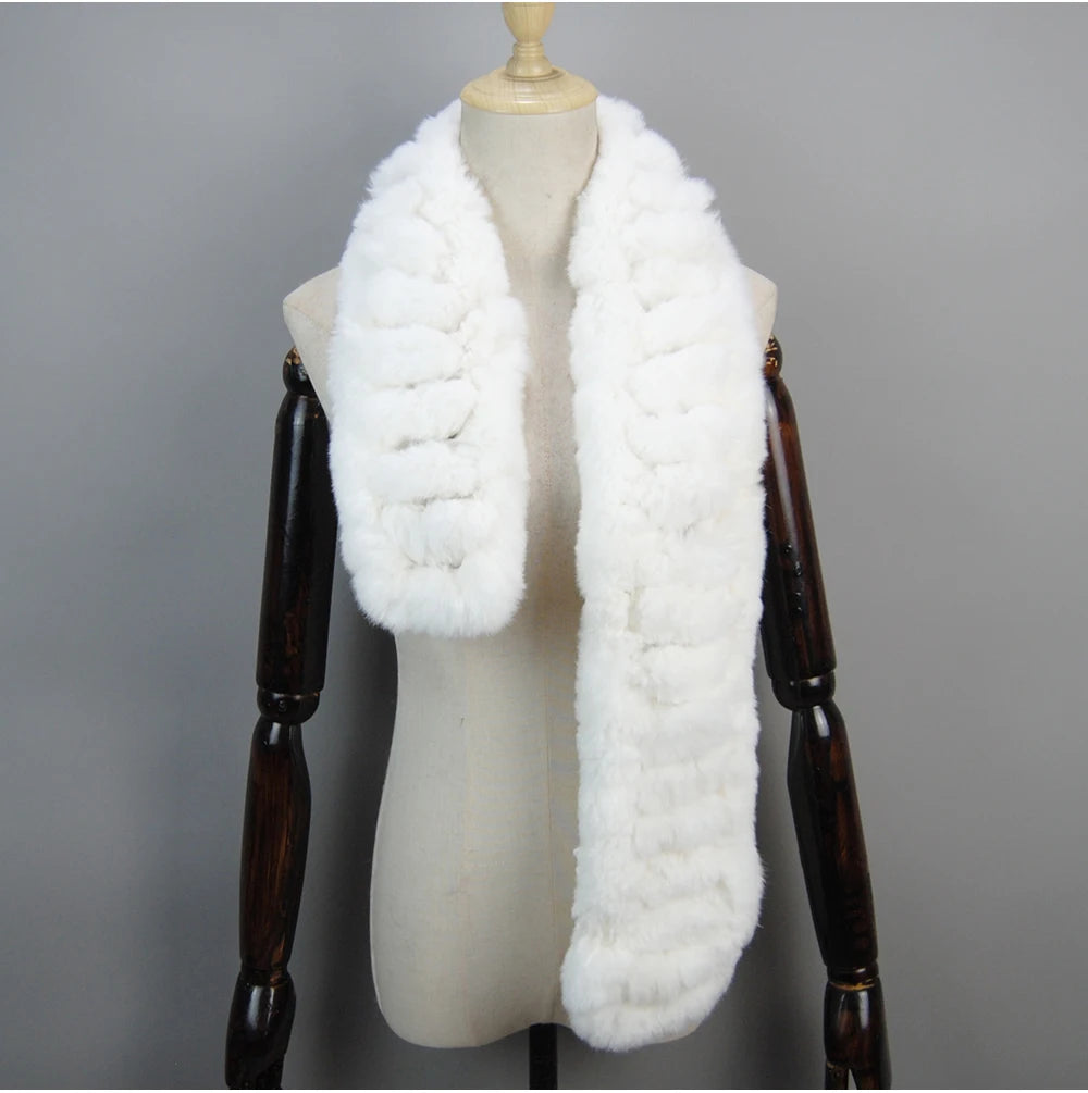 Winter Women Knitted Real Rex Rabbit Fur Scarf Natural Soft Long Style Rex Rabbit Fur Muffler Lady Warm 100% Genuine Fur Scarves