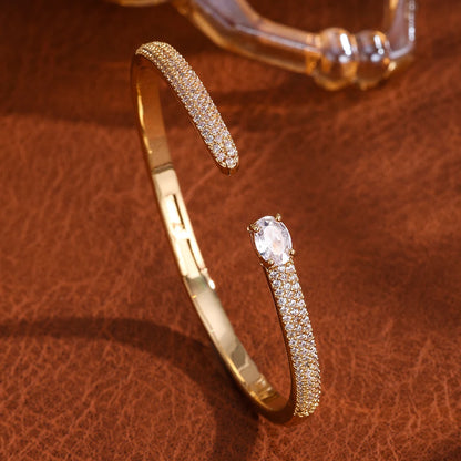 Luxury Geometry Gold Color Cuff Bangles For Women Fashion Cubic Zirconia Bracelets INS Party Everyday Jewlery.