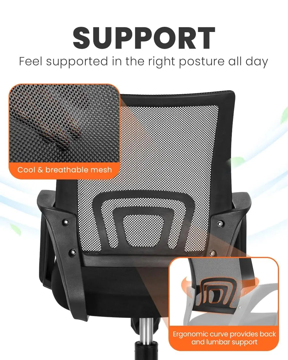 Office Desk Computer Chair Ergonomic Mesh Gaming Mid Back Seat with Comfy Lumbar Support Adjustable Height Swivel, Customized