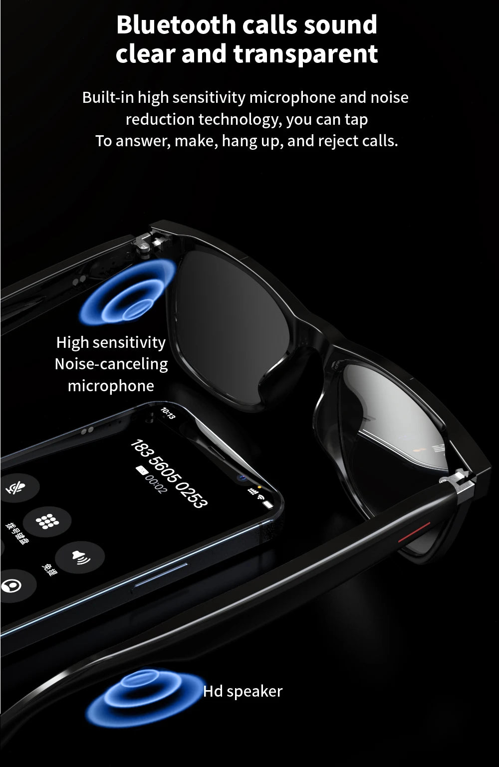 Smart Glasses with AI Navigation Listen Songs Bluetooth Call Voice Assistant Remote Camera Translate Language Smart Sunglasses