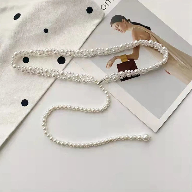 100cm Temperament Elegant Pearl Belt Waist Belt Female Girls Dress Crystal Strap Pearl Wedding Chain Belts Girl Accessories
