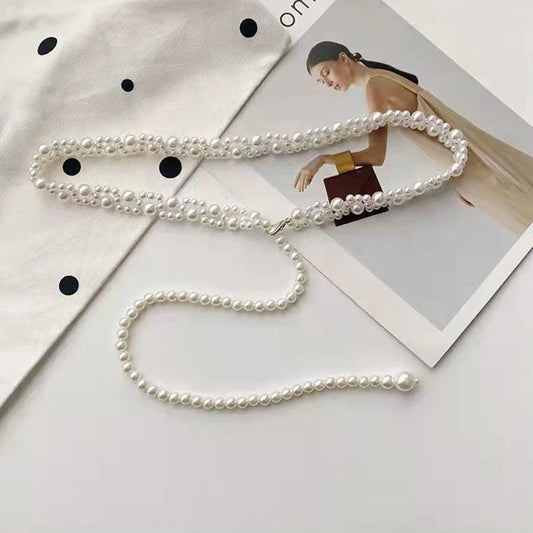 100cm Temperament Elegant Pearl Belt Waist Belt Female Girls Dress Crystal Strap Pearl Wedding Chain Belts Girl Accessories