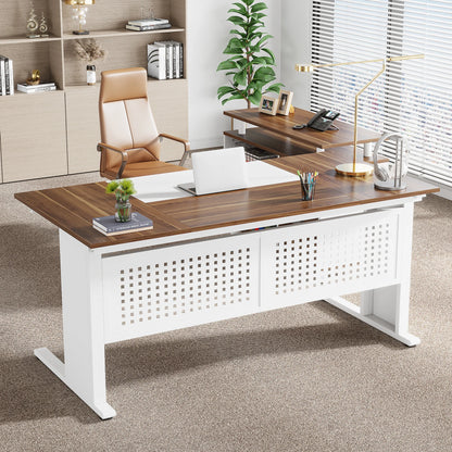 Tribesigns 63 Inch Executive Desk with File Cabinet, Large Office Desk L Shaped Computer Desk with Drawers and Storage Shelves