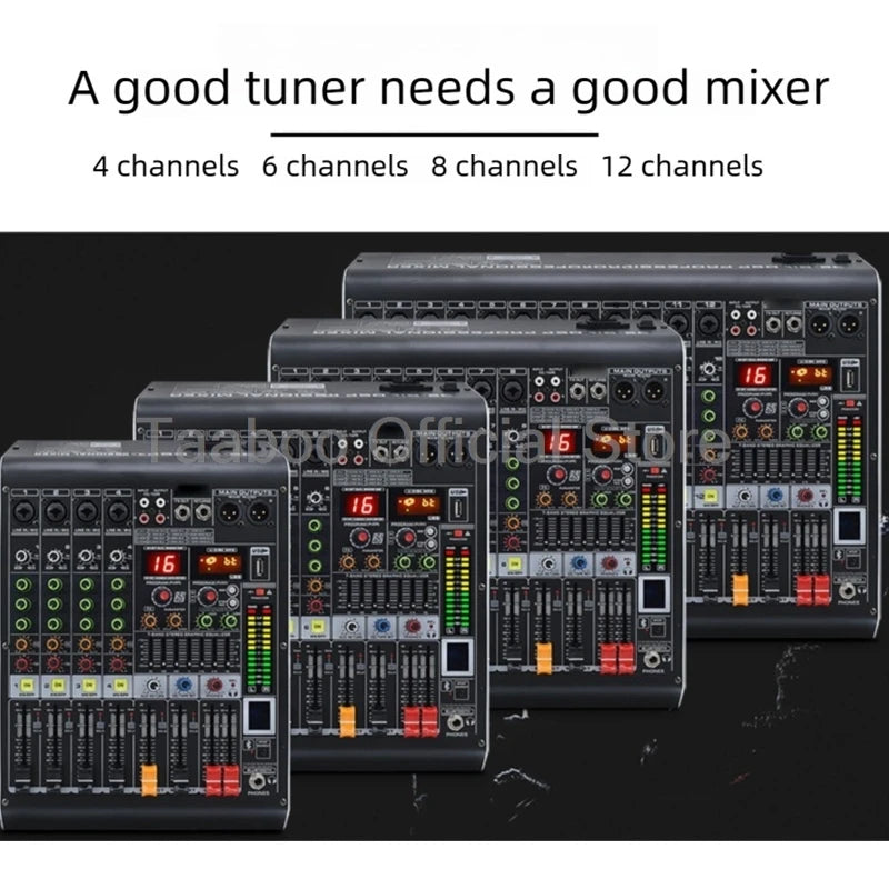 4/6/8/12 Channel Audio Mixer 5.0 Bluetooth 48V Phantom Power DSP Mixing Console 7 Band EQ Sound Box XLR/USB/TRS For Karaoke DJ
