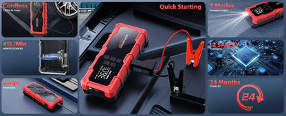 Jump Starter with Air Compressor 150PSI, 7000/8000A Portable Car Battery Booster (All Gas/16L Diesel)