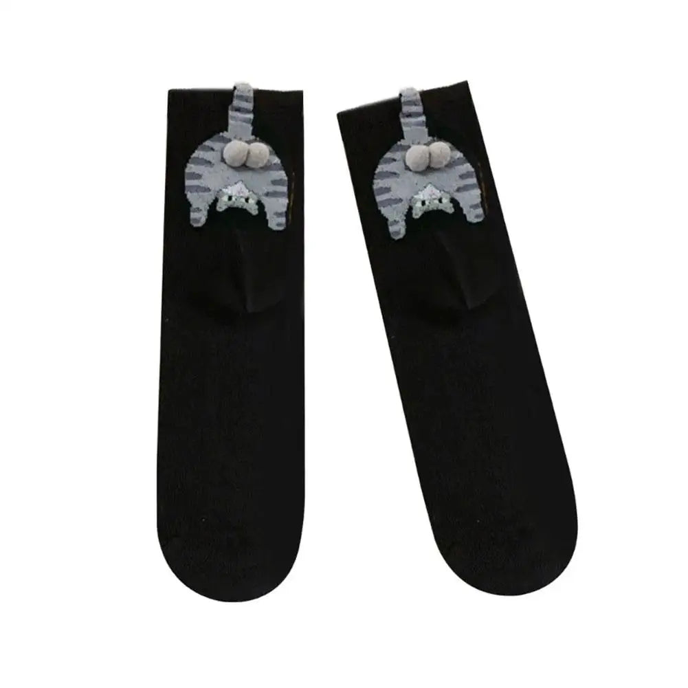 Cartoon Cat Egg Socks Soft Breathable Cute Mid Tube Cotton Socks 3D Cat Egg Balls Unique Design Trendy Funny