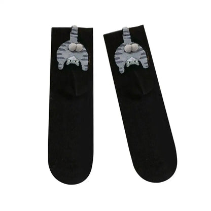 Cartoon Cat Egg Socks Soft Breathable Cute Mid Tube Cotton Socks 3D Cat Egg Balls Unique Design Trendy Funny
