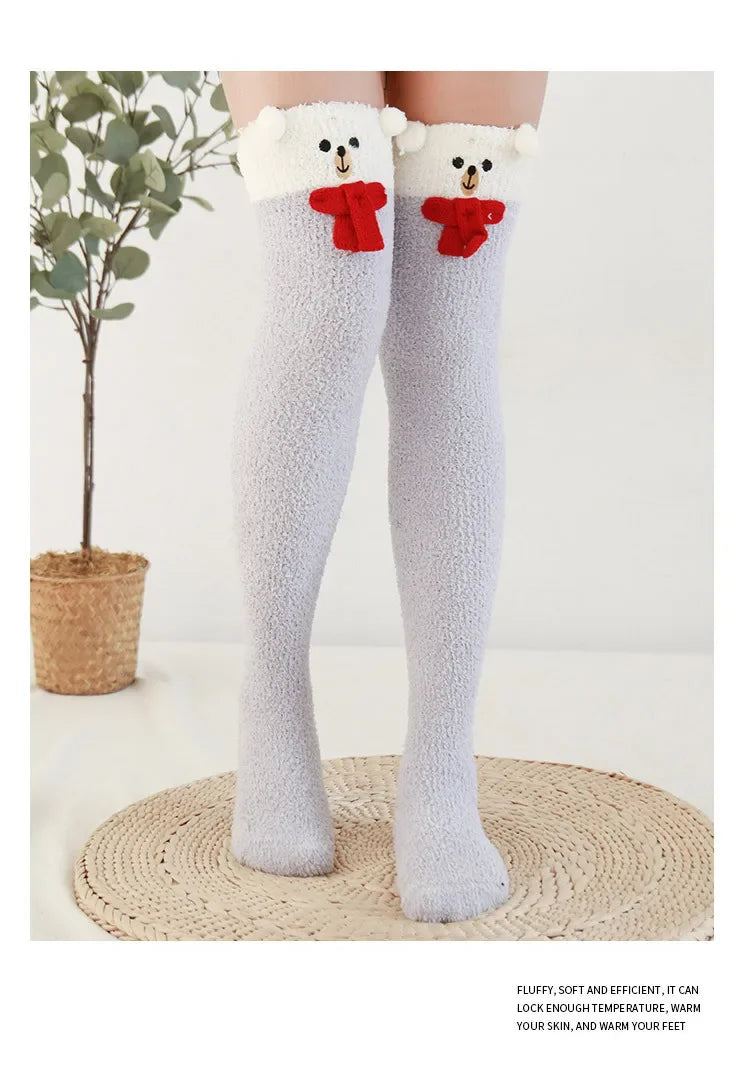 Snug Fleece Over Knee Socks Plush Cozy Winter Fall Sweet Long Female Hosiery Soft Fuzzy Leg Covers Floor Wear2024 New Bulk Deal