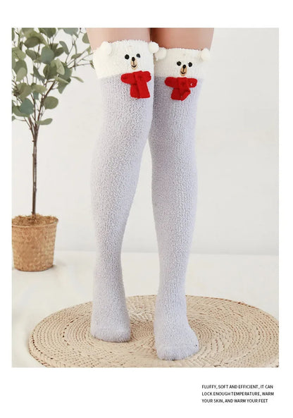 Snug Fleece Over Knee Socks Plush Cozy Winter Fall Sweet Long Female Hosiery Soft Fuzzy Leg Covers Floor Wear2024 New Bulk Deal