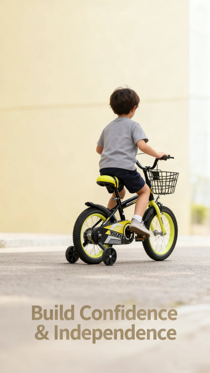Bright Yellow Sports Style Children's Bicycle - 14 Inch 16 Inch 18 Inch Pedal Bikes for Boys And Girls Aged 3-9 Years Old